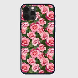 Чехол для iPhone 12 Pro Max Розовые розы паттерн, цвет: 3D-черный