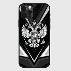 Чехол iPhone 12 Pro Max Герб России- черно-белый