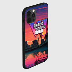 Чехол для iPhone 12 Pro Max GTA 6 лого на фоне заката, цвет: 3D-черный — фото 2