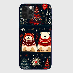 Чехол для iPhone 12 Pro Max Новогодние медведи графика, цвет: 3D-черный
