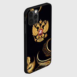 Чехол для iPhone 12 Pro Max Золотой герб России и объемные листья, цвет: 3D-черный — фото 2