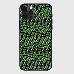 Чехол для iPhone 12 Pro Max Зелёные черепа на чёрном фоне, цвет: 3D-черный