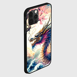 Чехол для iPhone 12 Pro Max Japanese dragon and sakura - engraving, цвет: 3D-черный — фото 2