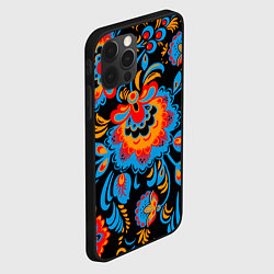 Чехол для iPhone 12 Pro Max Хохломская роспись разноцветные цветы на чёроном ф, цвет: 3D-черный — фото 2