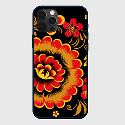 Чехол для iPhone 12 Pro Max Хохломская роспись красно-жёлтые цветы на чёрном ф, цвет: 3D-черный