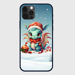 Чехол iPhone 12 Pro Max Милый маленький синий дракон новогодний 2024 года