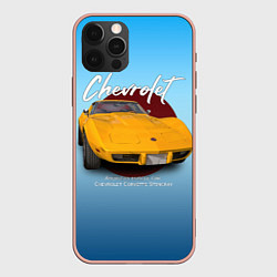 Чехол для iPhone 12 Pro Max Американский маслкар Chevrolet Corvette, цвет: 3D-светло-розовый