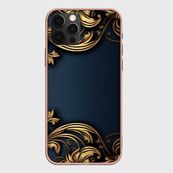 Чехол iPhone 12 Pro Max Лепнина объемные золотые узоры на ткани