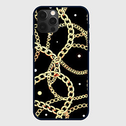 Чехол для iPhone 12 Pro Max Золотые цепи на черном - ювелирные украшения патте, цвет: 3D-черный