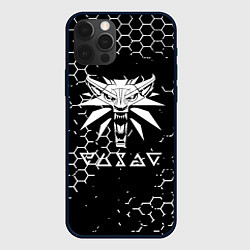 Чехол iPhone 12 Pro Max Ведьмак лого текстура соты
