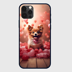 Чехол для iPhone 12 Pro Max Маленькая собачка в сердечках, цвет: 3D-черный