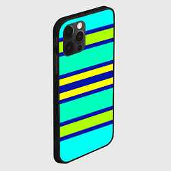 Чехол для iPhone 12 Pro Max Неоновая бирюза в полоску, цвет: 3D-черный — фото 2