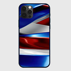 Чехол для iPhone 12 Pro Max Изогнутая белая синяя красная абстракция, цвет: 3D-черный