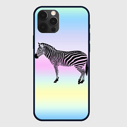 Чехол для iPhone 12 Pro Max Зебра по радужном фоне, цвет: 3D-черный
