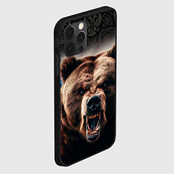 Чехол для iPhone 12 Pro Max Агрессивный медведь на фоне флага России, цвет: 3D-черный — фото 2