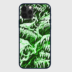 Чехол iPhone 12 Pro Max Белые клыки на зелёном фоне