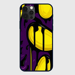 Чехол для iPhone 12 Pro Max Желтые яркие пятна краски на фиолетовом, цвет: 3D-черный