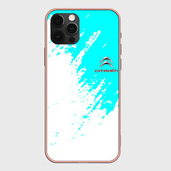 Чехол для iPhone 12 Pro Max Citroen краски голубой, цвет: 3D-светло-розовый