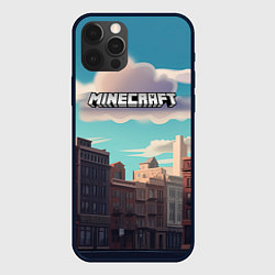 Чехол iPhone 12 Pro Max Minecraft город и лого