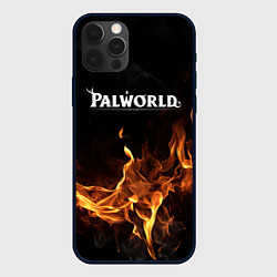 Чехол для iPhone 12 Pro Max Palworld логотип на черном фоне с огнем, цвет: 3D-черный