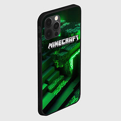 Чехол для iPhone 12 Pro Max Minecraft logo зеленые неоновые кубы, цвет: 3D-черный — фото 2