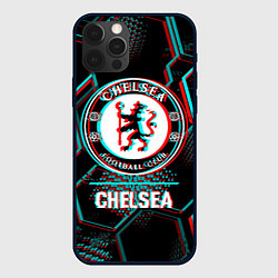 Чехол iPhone 12 Pro Max Chelsea FC в стиле glitch на темном фоне