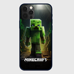 Чехол для iPhone 12 Pro Max Minecraft зеленый квадратный монстр, цвет: 3D-черный