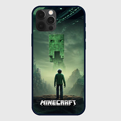 Чехол iPhone 12 Pro Max Minecraft зеленый монстр и персонаж