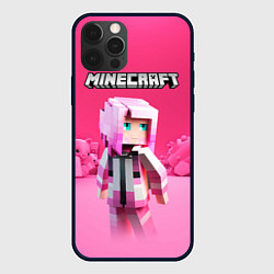 Чехол iPhone 12 Pro Max Minecraft персонаж розовый фон
