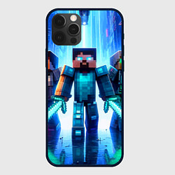 Чехол для iPhone 12 Pro Max Майнкрафт и киберпанк - коллаба, цвет: 3D-черный