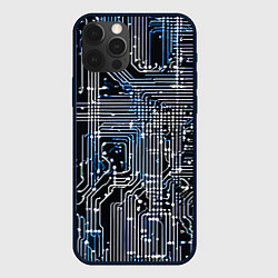 Чехол для iPhone 12 Pro Max Киберпанк схемы белые и синие, цвет: 3D-черный