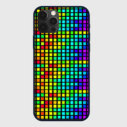 Чехол для iPhone 12 Pro Max Разноцветные квадраты на чёрном фоне, цвет: 3D-черный