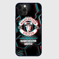 Чехол iPhone 12 Pro Max Manchester United FC в стиле glitch на темном фоне
