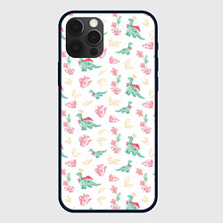 Чехол iPhone 12 Pro Max Чаепитие с игрушечным динозавром паттерн