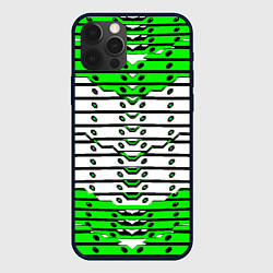 Чехол для iPhone 12 Pro Max Зелёно-белая техно броня, цвет: 3D-черный