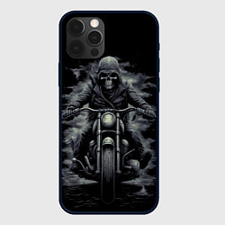 Чехол для iPhone 12 Pro Max Скелет на мотоцикле черно-белый стиль, цвет: 3D-черный