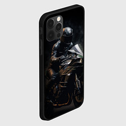 Чехол для iPhone 12 Pro Max Мотоциклист на спортивном байке черный фон, цвет: 3D-черный — фото 2
