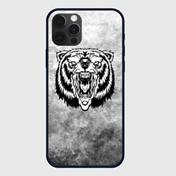 Чехол iPhone 12 Pro Max Злой медведь на текстурном фоне