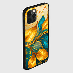 Чехол для iPhone 12 Pro Max Листья абстрактные золото и бирюза, цвет: 3D-черный — фото 2