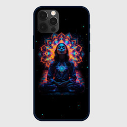 Чехол для iPhone 12 Pro Max Медитация девушки на фоне мандалы в космосе, цвет: 3D-черный