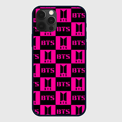 Чехол для iPhone 12 Pro Max BTS pattern pink logo, цвет: 3D-черный