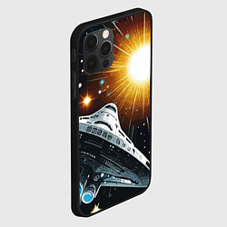 Чехол для iPhone 12 Pro Max Космолёт в неоновом космосе - нейросеть, цвет: 3D-черный — фото 2