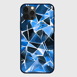 Чехол для iPhone 12 Pro Max Чёрно-синяя абстракция и белые полосы, цвет: 3D-черный