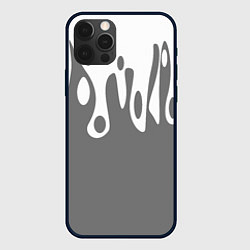 Чехол для iPhone 12 Pro Max Потеки белой краски на сером фоне, цвет: 3D-черный