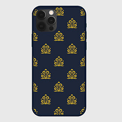 Чехол для iPhone 12 Pro Max Желтый винтажный орнамент на темном синем, цвет: 3D-черный