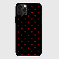 Чехол для iPhone 12 Pro Max Чёрный в красные маленькие сердечки, цвет: 3D-черный