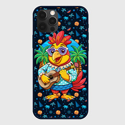 Чехол для iPhone 12 Pro Max Жаркое лето петух играет на гитаре, цвет: 3D-черный