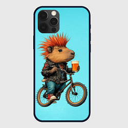 Чехол iPhone 12 Pro Max Капибара байкер с ирокезом и пивом