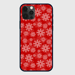 Чехол для iPhone 12 Pro Max Снежинки на красном фоне, цвет: 3D-черный
