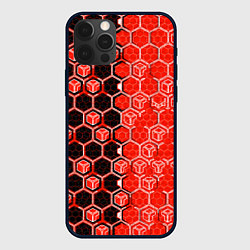 Чехол для iPhone 12 Pro Max Техно-киберпанк шестиугольники красный и чёрный, цвет: 3D-черный